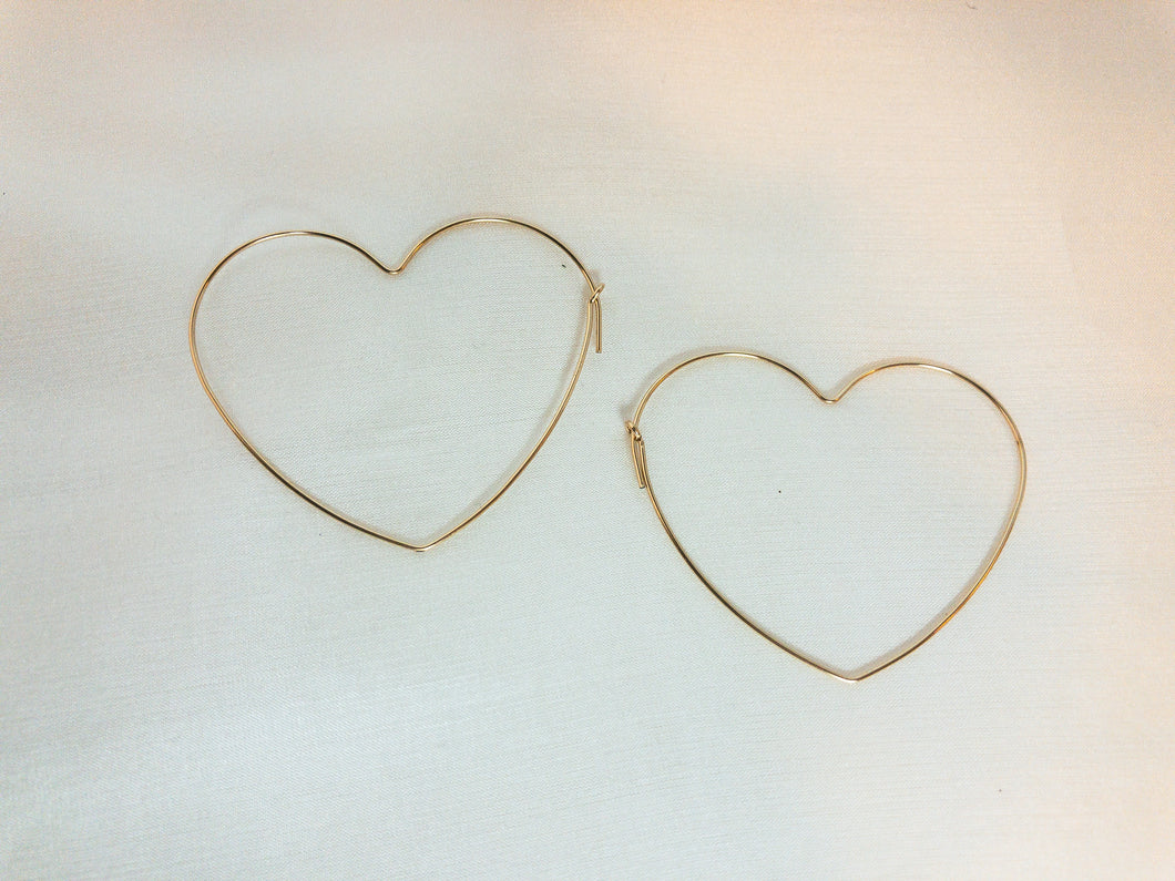 14K GF Heart Hoops