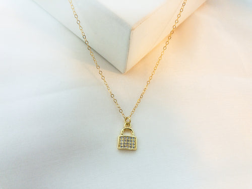 14K GF Diamond Lock Necklace