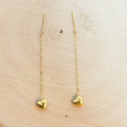 Real 14K Gold Heart Drop Earrings