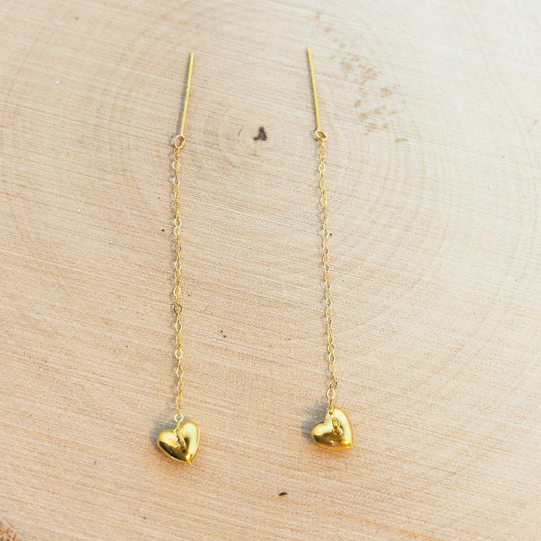 Real 14K Gold Heart Drop Earrings